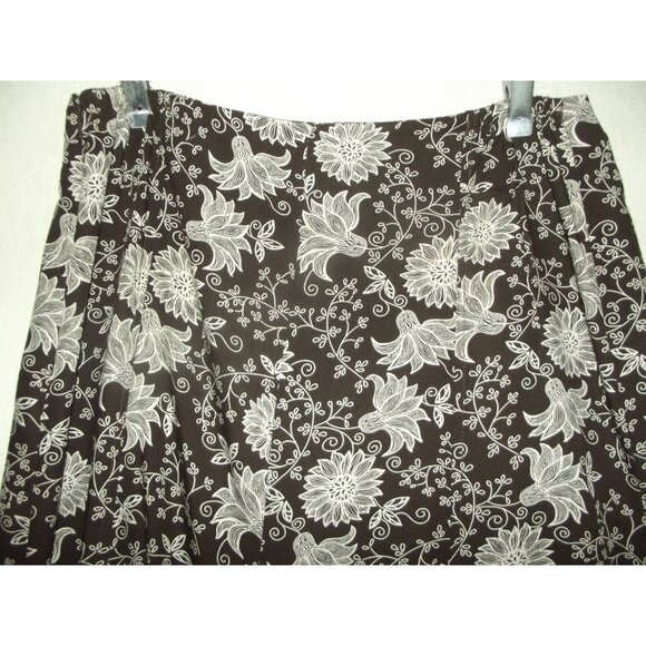Christopher & Banks Skirt Size Large Brown White Floral Print A-LIne Midi Rayon - Picture 4 of 8